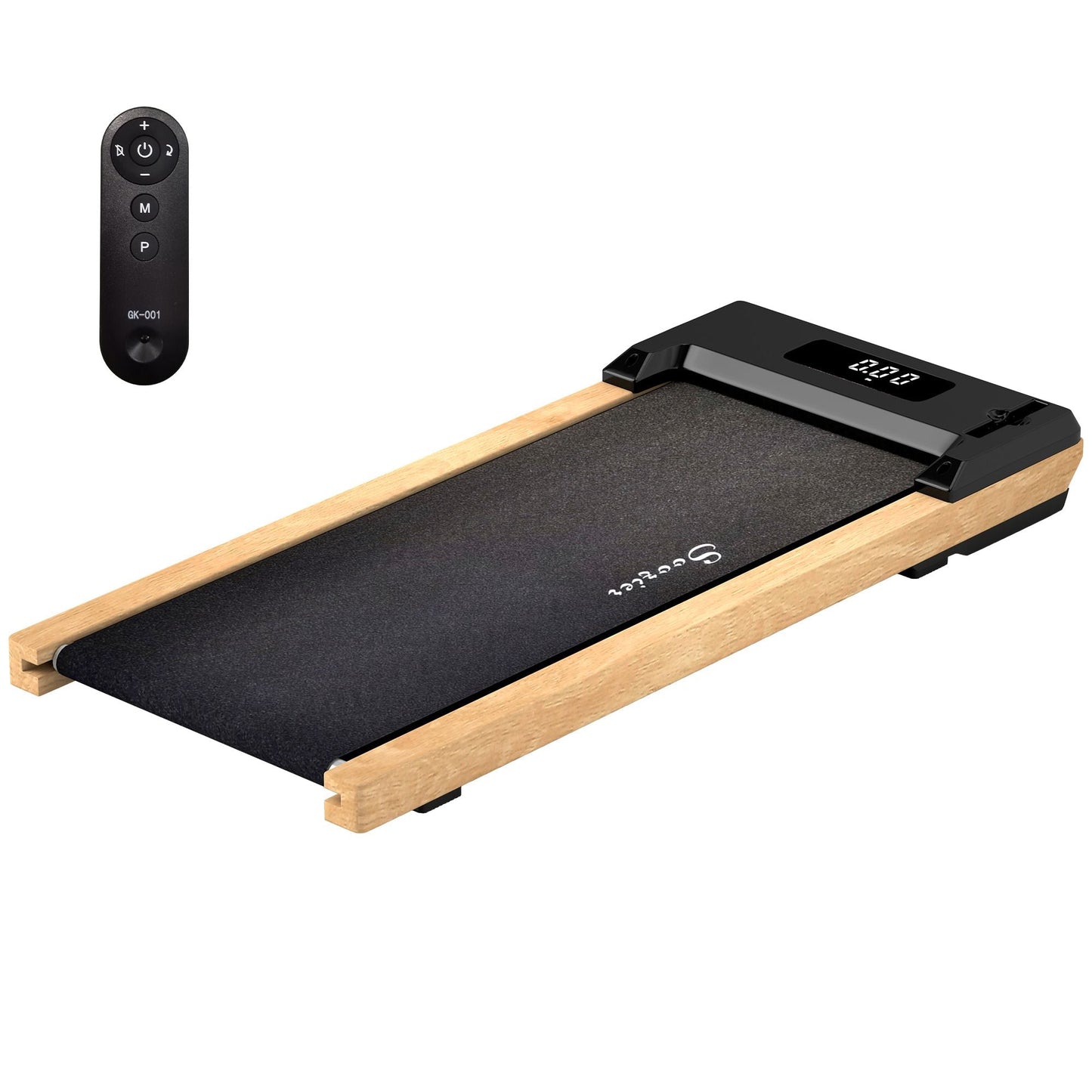 Soozier 2.5HP Walking Pad, Wood Under Desk Treadmill with Remote Control, Transport Wheels and LED Display for Home Gym Office - 7DAY'S