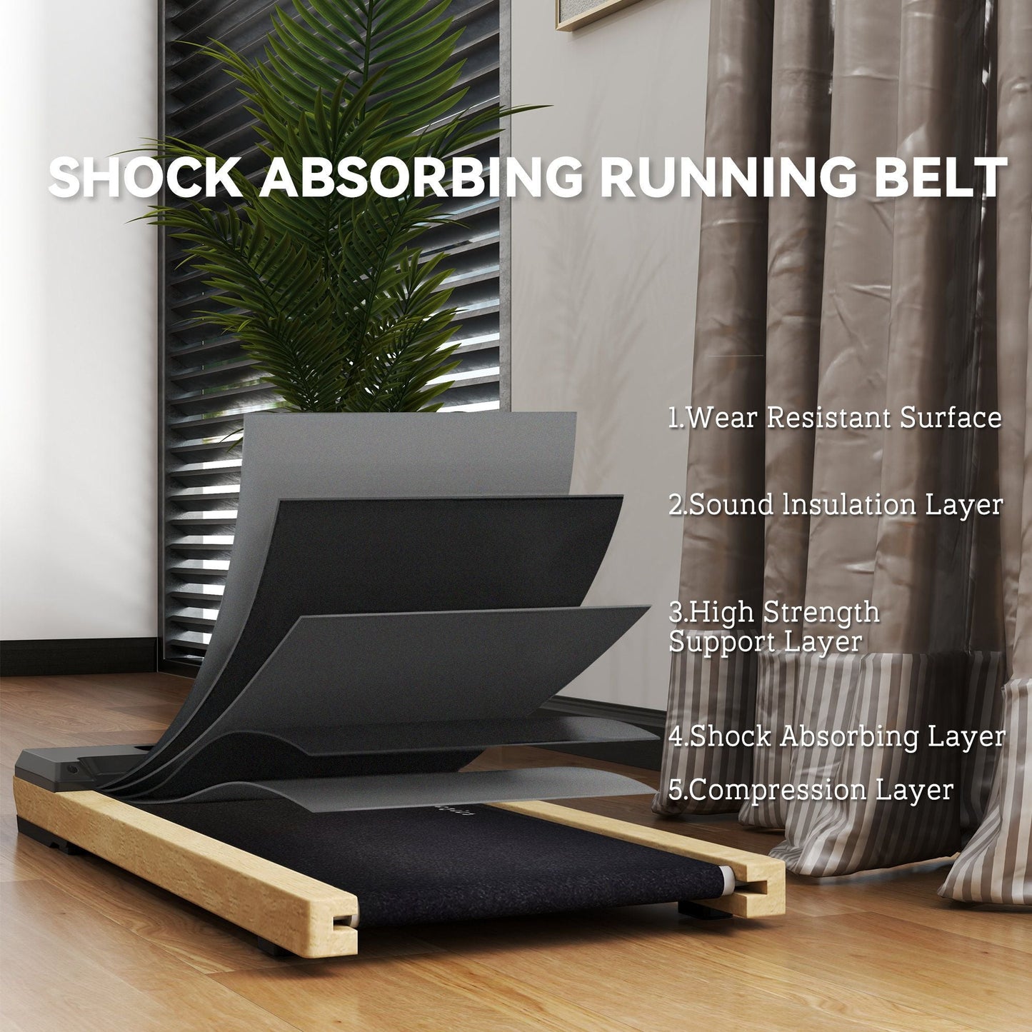 Soozier 2.5HP Walking Pad, Wood Under Desk Treadmill with Remote Control, Transport Wheels and LED Display for Home Gym Office - 7DAY'S