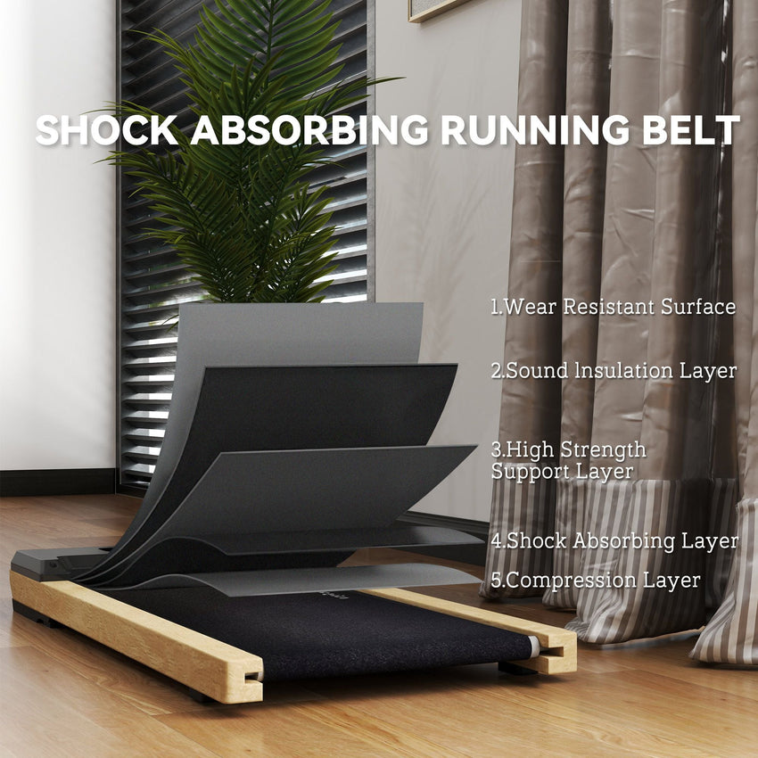 Soozier 2.5HP Walking Pad, Wood Under Desk Treadmill with Remote Control, Transport Wheels and LED Display for Home Gym Office - 7DAY'S
