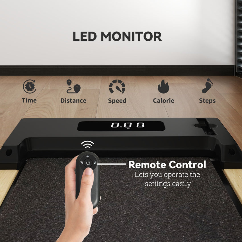 Soozier 2.5HP Walking Pad, Wood Under Desk Treadmill with Remote Control, Transport Wheels and LED Display for Home Gym Office - 7DAY'S