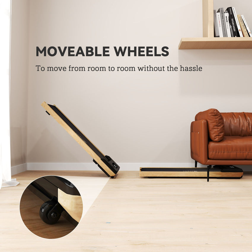 Soozier 2.5HP Walking Pad, Wood Under Desk Treadmill with Remote Control, Transport Wheels and LED Display for Home Gym Office - 7DAY'S