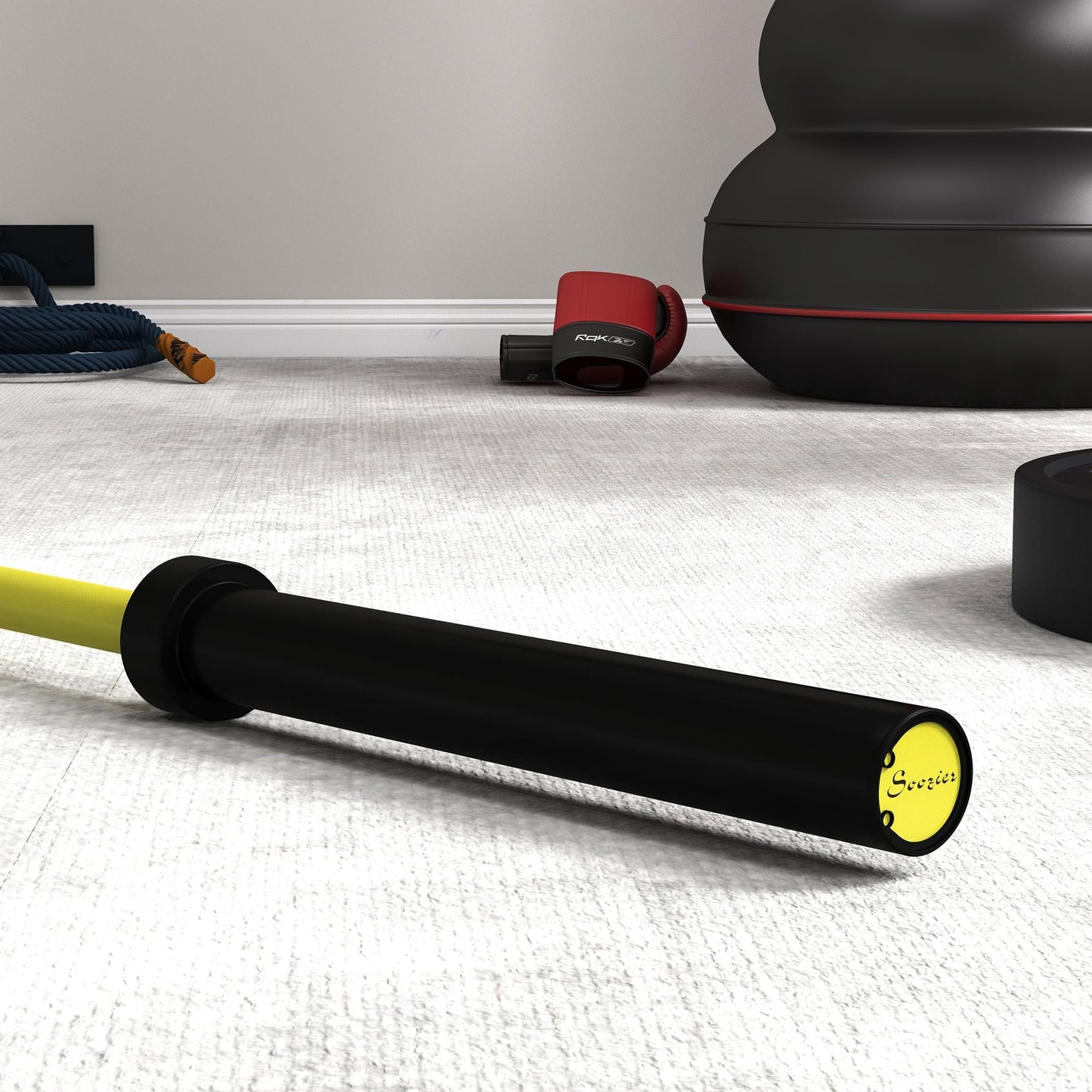 Soozier 7.2ft Weight Bar, Olympic Bar with Rotating Sleeves, Non - Slip Knurling Grip, 1500lbs Weight Capacity, Yellow - 7DAY'S