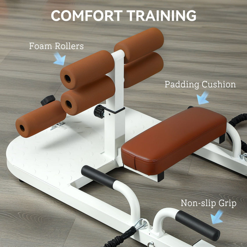 Soozier Foldable Sissy Squat Machine, Hip Thrust Machine with Push Up Stand, Multipurpose Glute Workout Equipment, White - 7DAY'S