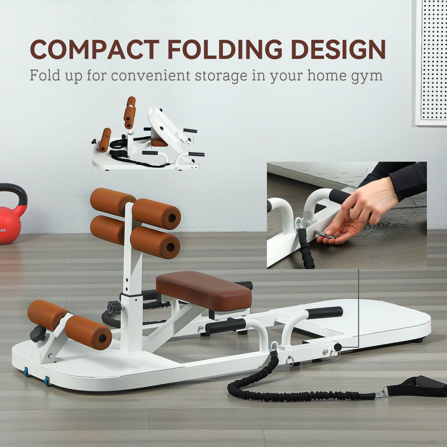 Soozier Foldable Sissy Squat Machine, Hip Thrust Machine with Push Up Stand, Multipurpose Glute Workout Equipment, White - 7DAY'S
