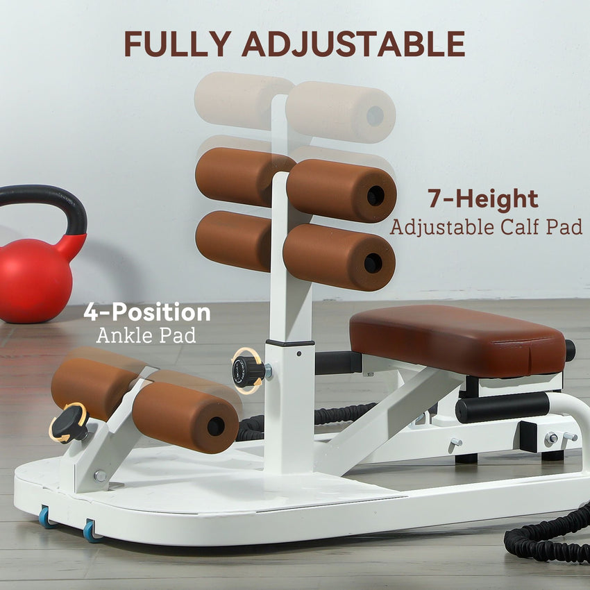 Soozier Foldable Sissy Squat Machine, Hip Thrust Machine with Push Up Stand, Multipurpose Glute Workout Equipment, White - 7DAY'S