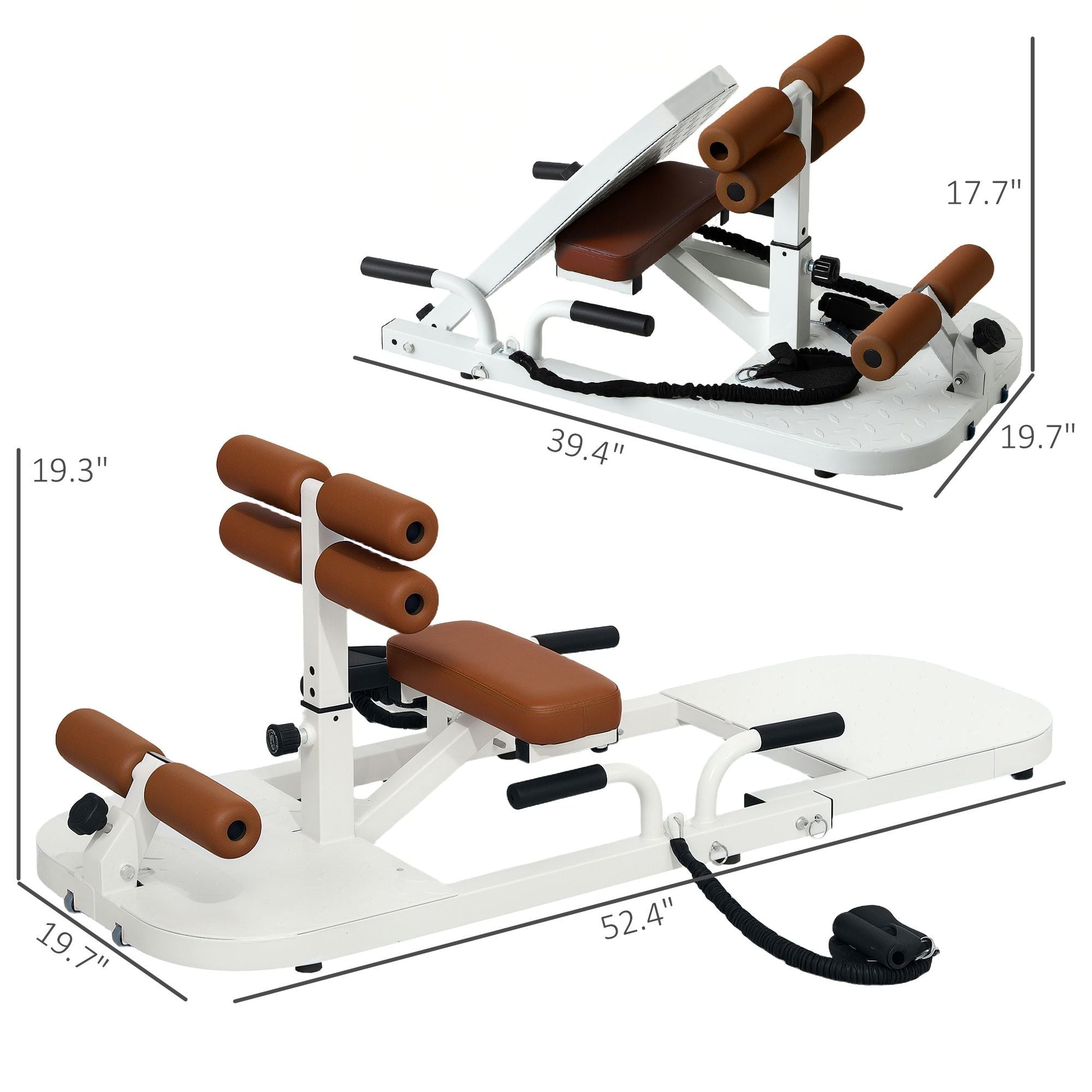 Soozier Foldable Sissy Squat Machine, Hip Thrust Machine with Push Up Stand, Multipurpose Glute Workout Equipment, White - 7DAY'S