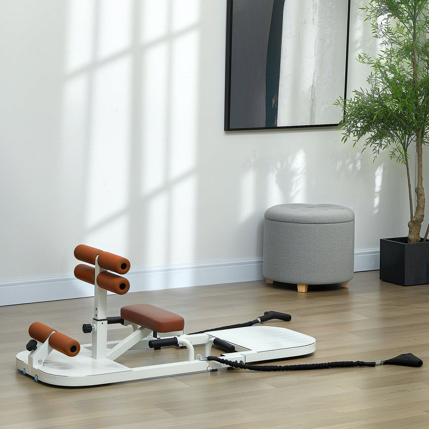 Soozier Foldable Sissy Squat Machine, Hip Thrust Machine with Push Up Stand, Multipurpose Glute Workout Equipment, White - 7DAY'S