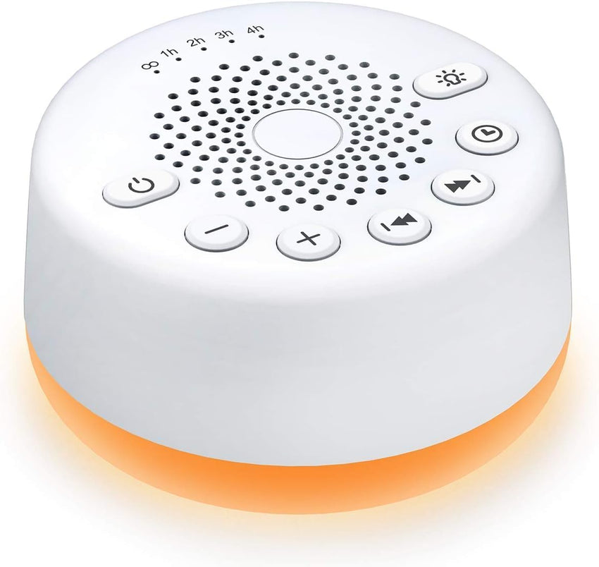 Sound Machine Easysleep White Noise Machine with 25 Soothing Sounds and Night Lights with Memory Function 32 Levels of Volume and 5 Sleep Timer Powered by AC or USB for Sleeping Relaxation (White) - 7DAY'S