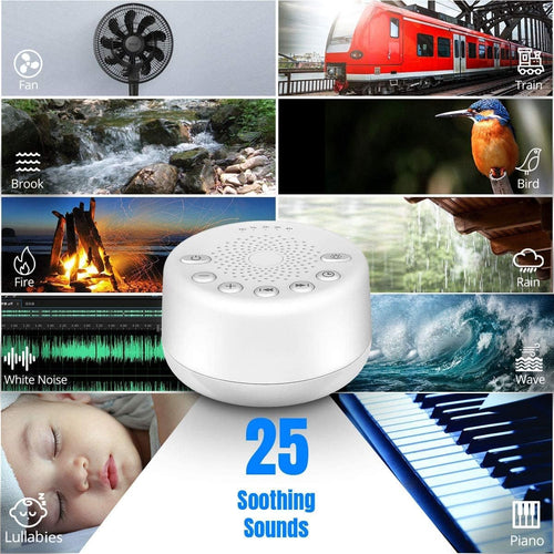 Sound Machine Easysleep White Noise Machine with 25 Soothing Sounds and Night Lights with Memory Function 32 Levels of Volume and 5 Sleep Timer Powered by AC or USB for Sleeping Relaxation (White) - 7DAY'S