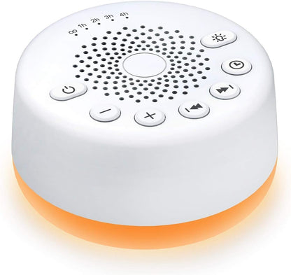 Sound Machine Easysleep White Noise Machine with 25 Soothing Sounds and Night Lights with Memory Function 32 Levels of Volume and 5 Sleep Timer Powered by AC or USB for Sleeping Relaxation (White) - 7DAY'S