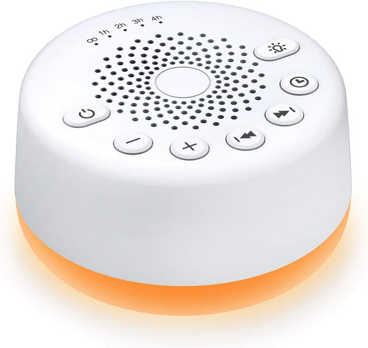 Sound Machine Easysleep White Noise Machine with 25 Soothing Sounds and Night Lights with Memory Function 32 Levels of Volume and 5 Sleep Timer Powered by AC or USB for Sleeping Relaxation (White) - 7DAY'S