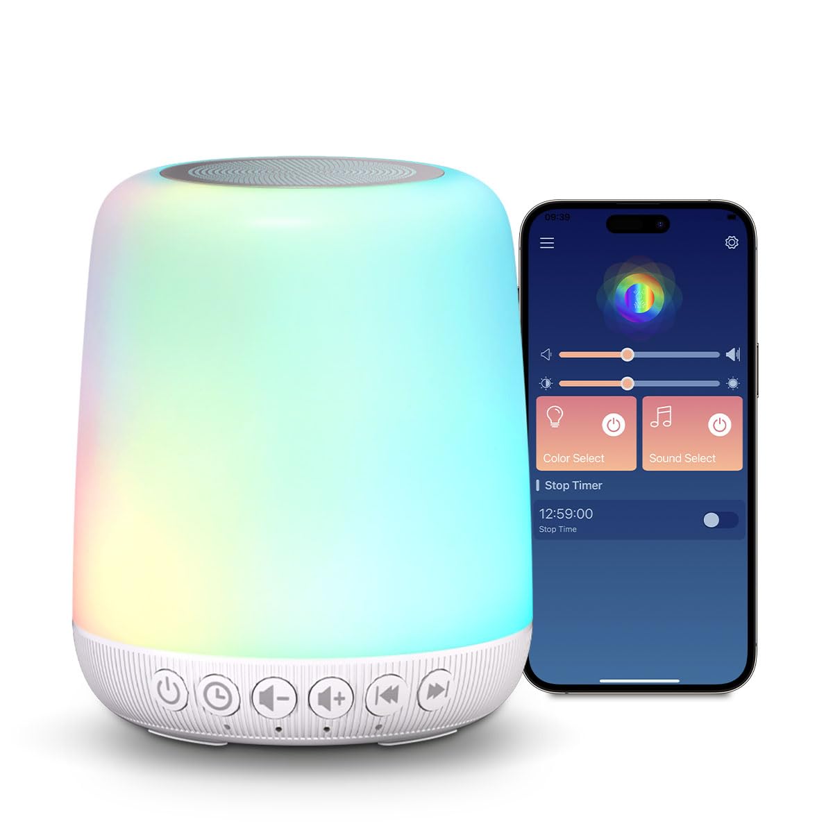 Sound Machine Easysleep White Noise Machine with 25 Soothing Sounds and Night Lights with Memory Function 32 Levels of Volume and 5 Sleep Timer Powered by AC or USB for Sleeping Relaxation (White) - 7DAY'S