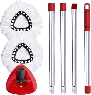 Spin Mop Head, Base, Handle Replacement For O Cedar Easy Wring Microfiber Spin Mop, 2 Microfiber Mop Refills, 1 Triangle Mop Head Cover And 30-58 In Mop Handle Set Combo