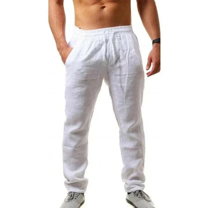 Sports pants new spring/summer fashion brand men's hip - hop breathable cotton linen solid color simple drawstring wide leg pants - 7DAY'S