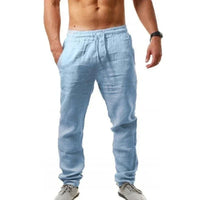 Sports pants new spring/summer fashion brand men's hip - hop breathable cotton linen solid color simple drawstring wide leg pants - 7DAY'S