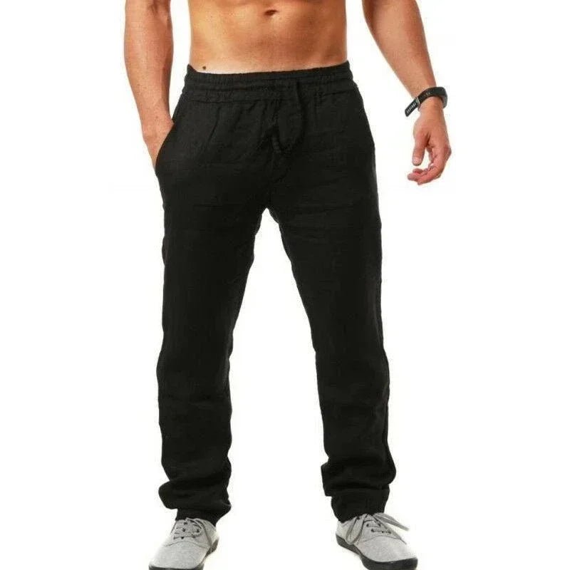 Sports pants new spring/summer fashion brand men's hip - hop breathable cotton linen solid color simple drawstring wide leg pants - 7DAY'S