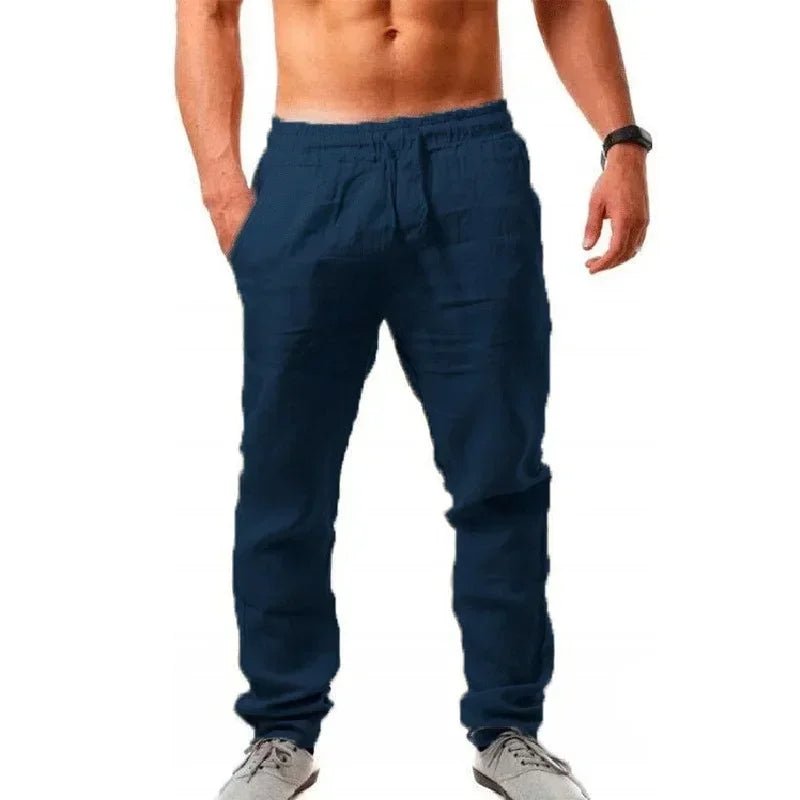 Sports pants new spring/summer fashion brand men's hip - hop breathable cotton linen solid color simple drawstring wide leg pants - 7DAY'S