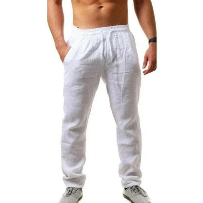 Sports pants new spring/summer fashion brand men's hip - hop breathable cotton linen solid color simple drawstring wide leg pants - 7DAY'S