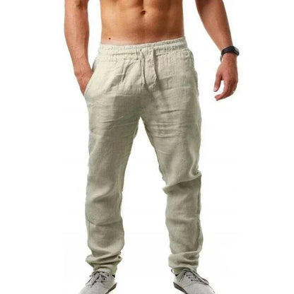 Sports pants new spring/summer fashion brand men's hip - hop breathable cotton linen solid color simple drawstring wide leg pants - 7DAY'S