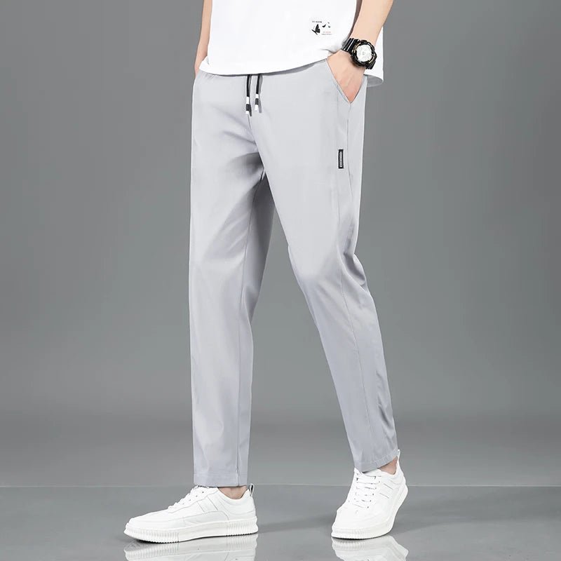 Spring Summer Waist Drawing Solid Color Thin Business Casual Trousers Outdoor Elastic Breathable Straight Tube Sneaker - 7DAY'S
