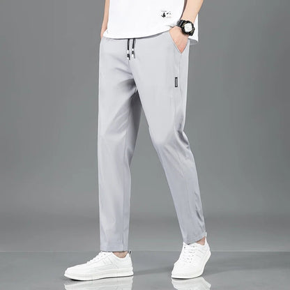 Spring Summer Waist Drawing Solid Color Thin Business Casual Trousers Outdoor Elastic Breathable Straight Tube Sneaker - 7DAY'S