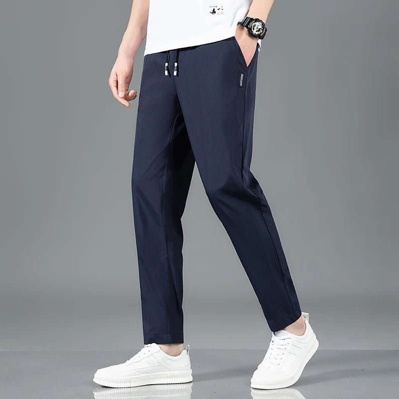 Spring Summer Waist Drawing Solid Color Thin Business Casual Trousers Outdoor Elastic Breathable Straight Tube Sneaker - 7DAY'S