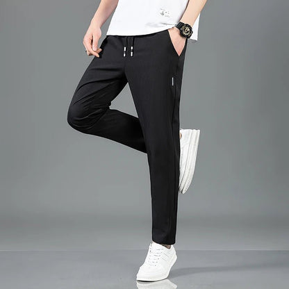 Spring Summer Waist Drawing Solid Color Thin Business Casual Trousers Outdoor Elastic Breathable Straight Tube Sneaker - 7DAY'S