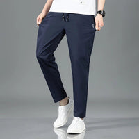 Spring Summer Waist Drawing Solid Color Thin Business Casual Trousers Outdoor Elastic Breathable Straight Tube Sneaker - 7DAY'S