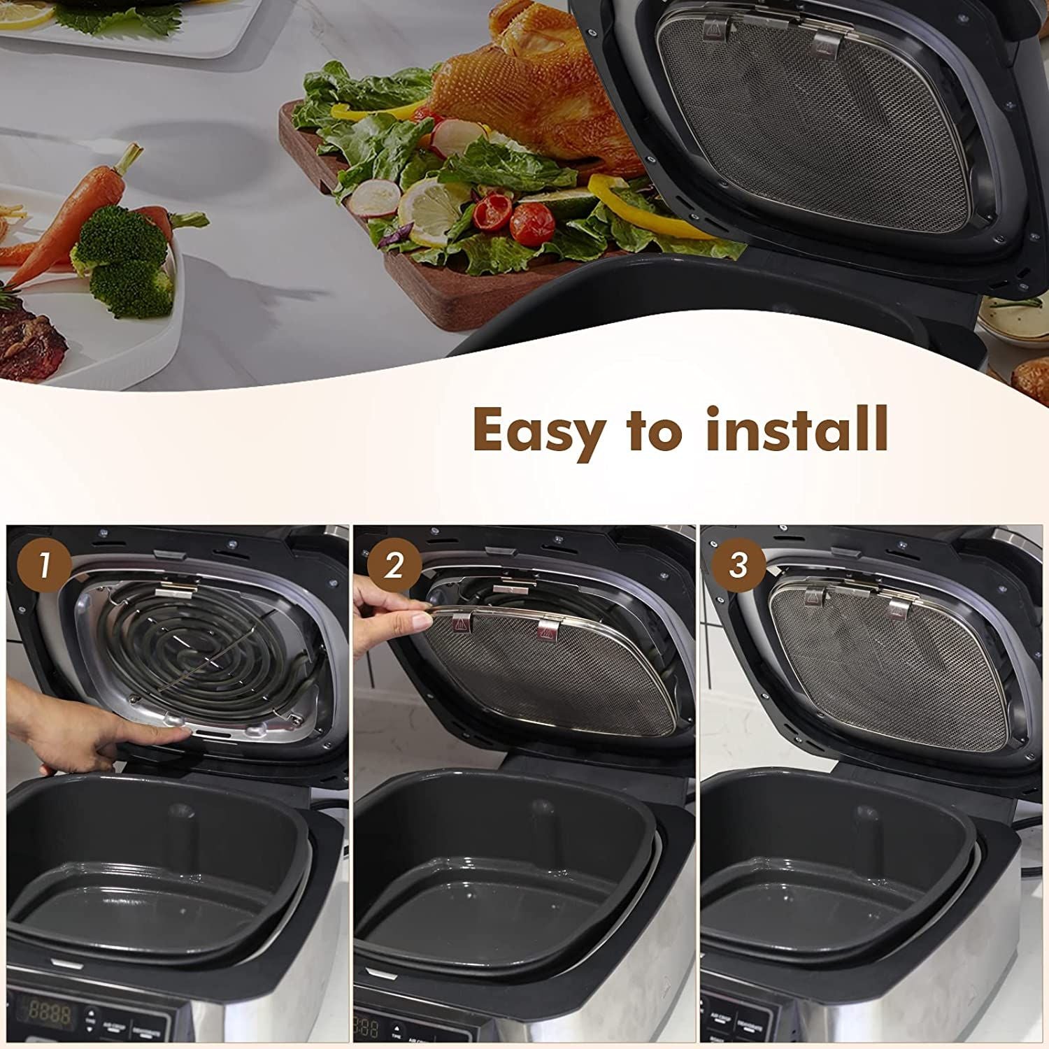 Stainless Steel Splatter Shield for Ninja Foodi FG550, Air Fryer Accessories for Ninja Foodi 5 - in - 1 Indoor Grill - 7DAY'S