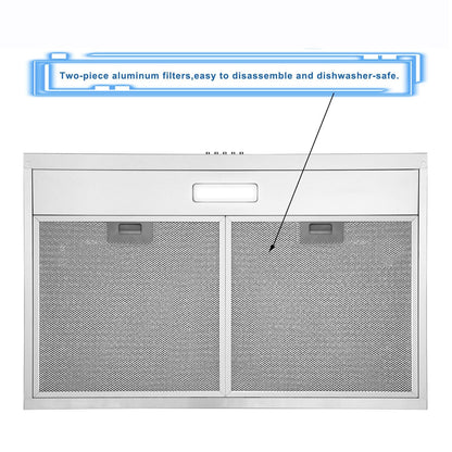 Stainless Steel Under Cabinet Range Hood Vent Cooking 230 CFM Kitchen 3 Speed cooker hood - 7DAY'S