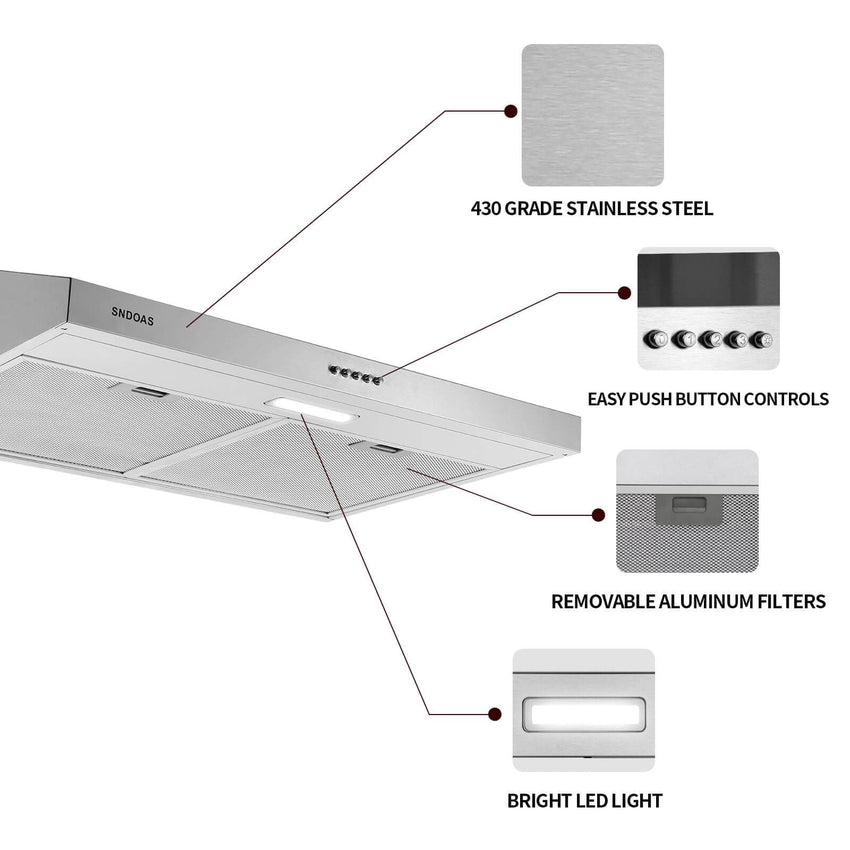 Stainless Steel Under Cabinet Range Hood Vent Cooking 230 CFM Kitchen 3 Speed cooker hood - 7DAY'S