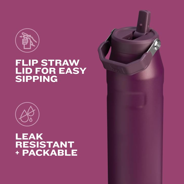 Stanley IceFlow Flip Straw 2.0 Water Bottle 24 oz | Built - In Straw for Travel and Sports | Lightweight and Leak Resistant | Insulated Stainless Steel | BPA - Free | Prickly Pear - 7DAY'S