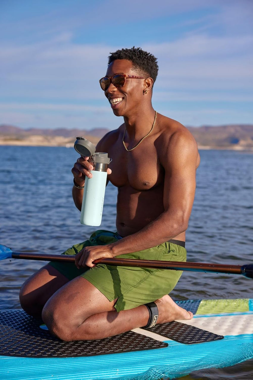 Stanley Quick Flip GO Water Bottle 24 oz | Push Button Lid | Leakproof and Packable for Travel and Sports | Insulated Stainless Steel | BPA - Free | Azure - 7DAY'S