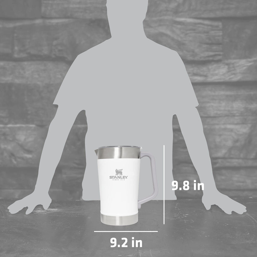 Stanley Stay - Chill Pitcher 64 oz | Cold Water, Beer, and Drink Pitcher with Lid | Large Capacity Durable Beverage Container with Handle | Insulated Stainless Steel | BPA - Free | Ash - 7DAY'S