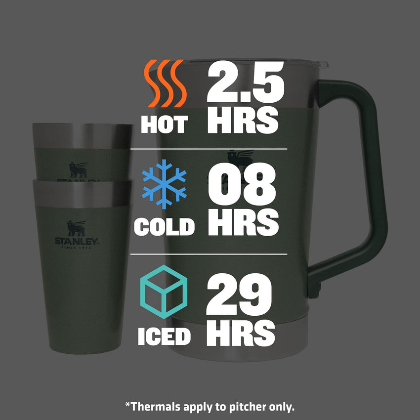 Stanley Stay - Chill Pitcher 64 oz | Cold Water, Beer, and Drink Pitcher with Lid | Large Capacity Durable Beverage Container with Handle | Insulated Stainless Steel | BPA - Free | Ash - 7DAY'S