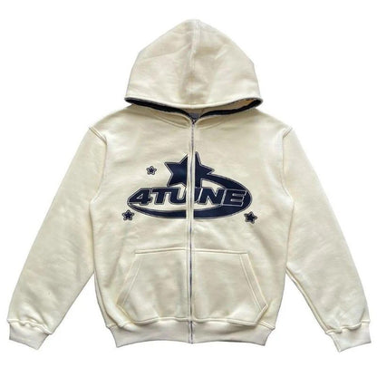 Star Letter Print Hoodie Men Retro Zip Up Long Sleeve Loose Jacket Coats Harajuku Casual Gothic Hooded Sweatshirt Y2K Streetwear - 7DAY'S