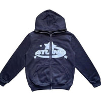 Star Letter Print Hoodie Men Retro Zip Up Long Sleeve Loose Jacket Coats Harajuku Casual Gothic Hooded Sweatshirt Y2K Streetwear - 7DAY'S