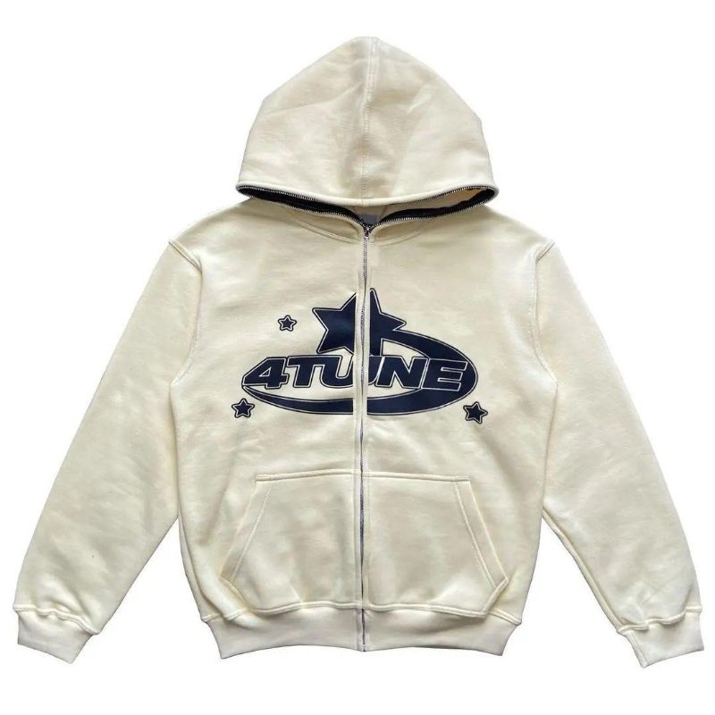 Star Letter Print Hoodie Men Retro Zip Up Long Sleeve Loose Jacket Coats Harajuku Casual Gothic Hooded Sweatshirt Y2K Streetwear - 7DAY'S