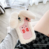 Stereo ear rabbit for iPhone14promax Apple 12 phone case 13 Autumn winter plus plush 11 women - 7DAY'S