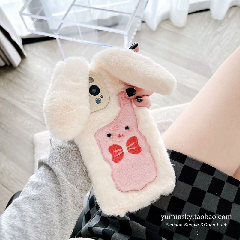 Stereo ear rabbit for iPhone14promax Apple 12 phone case 13 Autumn winter plus plush 11 women - 7DAY'S
