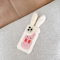 Stereo ear rabbit for iPhone14promax Apple 12 phone case 13 Autumn winter plus plush 11 women - 7DAY'S