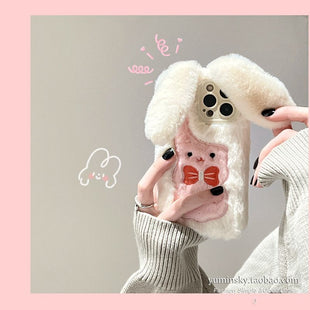 Stereo ear rabbit for iPhone14promax Apple 12 phone case 13 Autumn winter plus plush 11 women - 7DAY'S