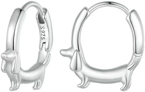 Sterling Silver Dachshund Hoop Earrings, Cute Wiener Dog Huggie Earrings for Women, Pet - Inspired Silver Jewelry Gift（Super good qualiey） - 7DAY'S