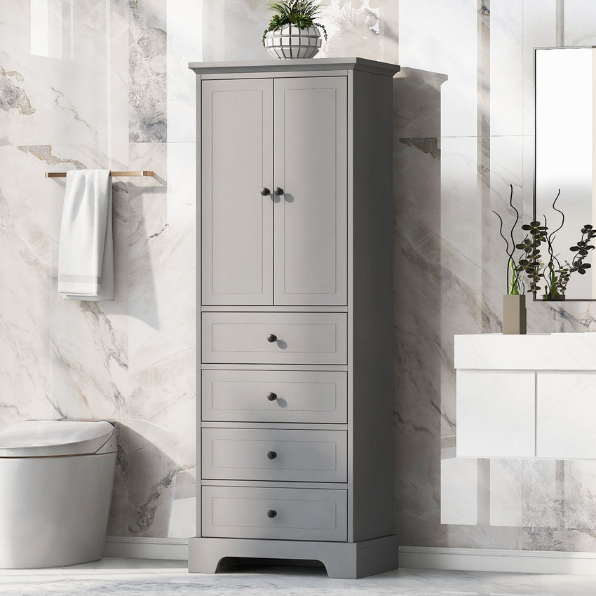 Storage Cabinet with 2 Doors and 4 Drawers for Bathroom, Office, Adjustable Shelf, MDF Board with Painted Finish - 7DAY'S