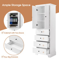 Storage Cabinet with 2 Doors and 4 Drawers for Bathroom, Office, Adjustable Shelf, MDF Board with Painted Finish - 7DAY'S