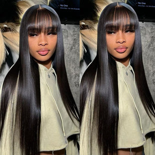 Straight Human Hair Wigs With Bangs Full Machine Made Wig Cheap Brazilian Hair Wigs Short Bob Wigs 3x1 HD Lace Wigs - 7DAY'S