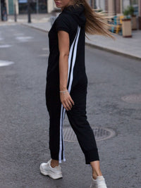 Striped Short Sleeve Hooded Jumpsuit - 7DAY'S