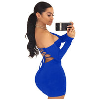 Summer Dress Sexy Back Lace Up Off The Shoulder Mini Dress Women Bodycon Club Dresses Fashion Vestidos - 7DAY'S