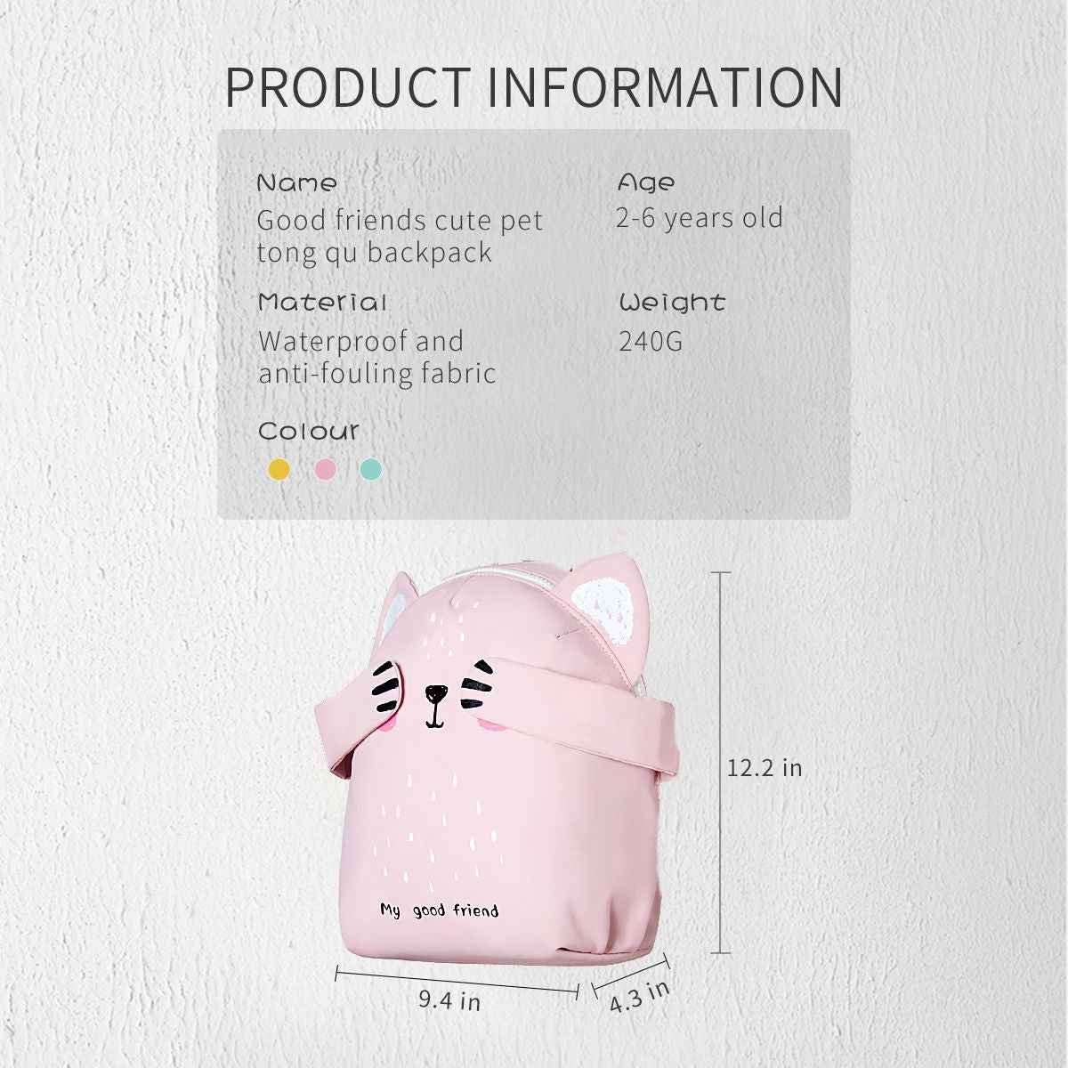 SUNVENO Children's Backpack Kindergarten Shoulder Bag For Kids 2 - 6 Years Carton Design, Cute Pet Series - 7DAY'S
