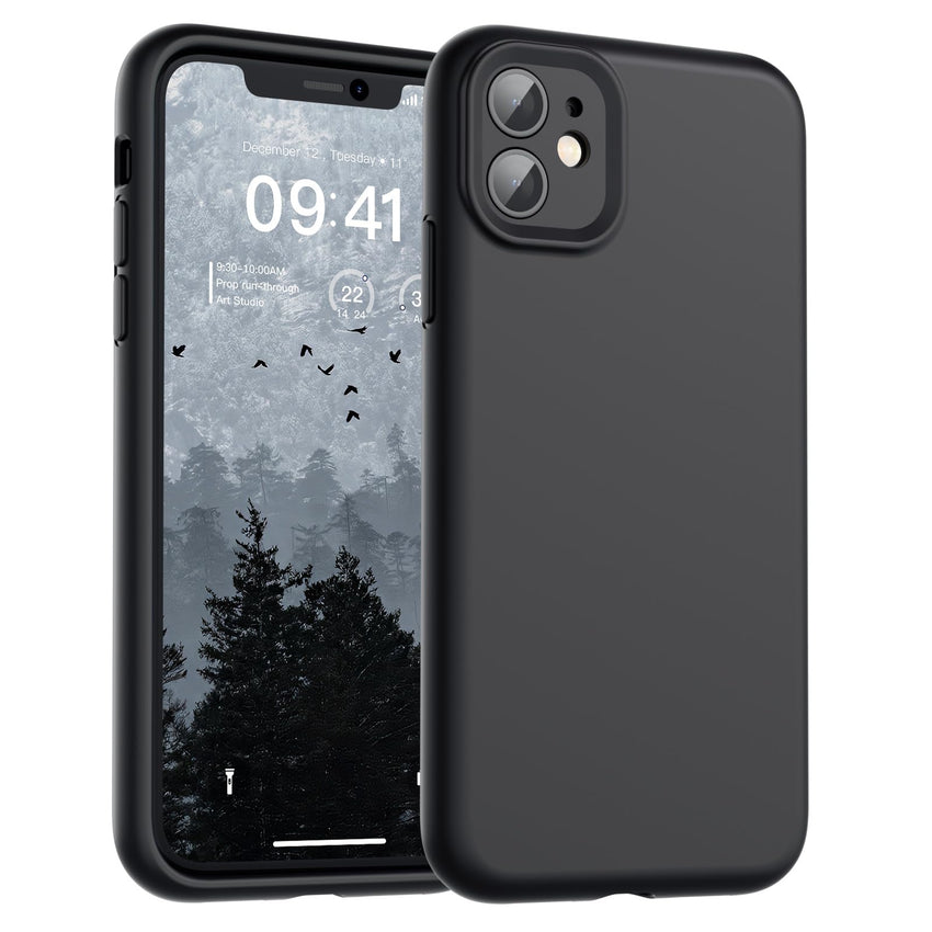 SUPFINE Designed for iPhone 12 Case,Premium Liquid Silicone with [Soft Anti - Scratch Microfiber Lining][Upgraded Camera Protection] Slim Shockproof Protective Phone Case for Men Women Girls,Black - 7DAY'S